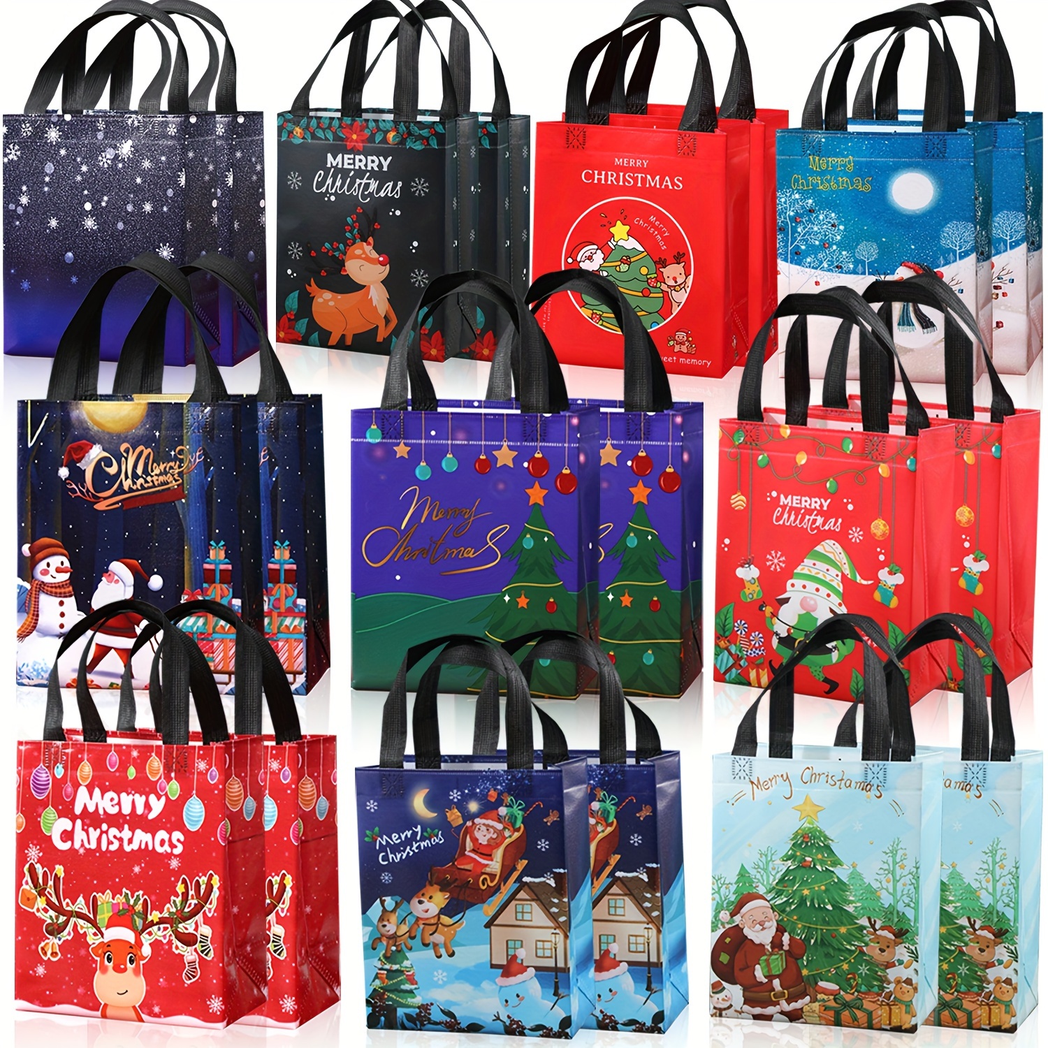 Image of 20pcs Medium Size Christmas Gift Bags, Christmas Tote Bags With Handles, Christmas Gift Bags, Multifunctional Non-woven Christmas Bags, Used For Gift Packaging Shopping, Christmas Party Supplies