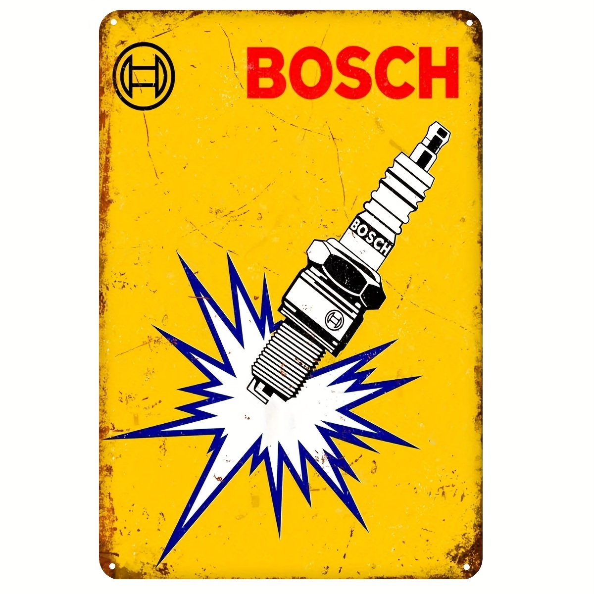 

Bosch Spark Plug Vintage Metal Tin Sign - 1pc, Weather-resistant Iron Wall Decor For Home, Garage, Bar, Cafe, Office - Pre-drilled For Easy Hanging, 8x12 Inches