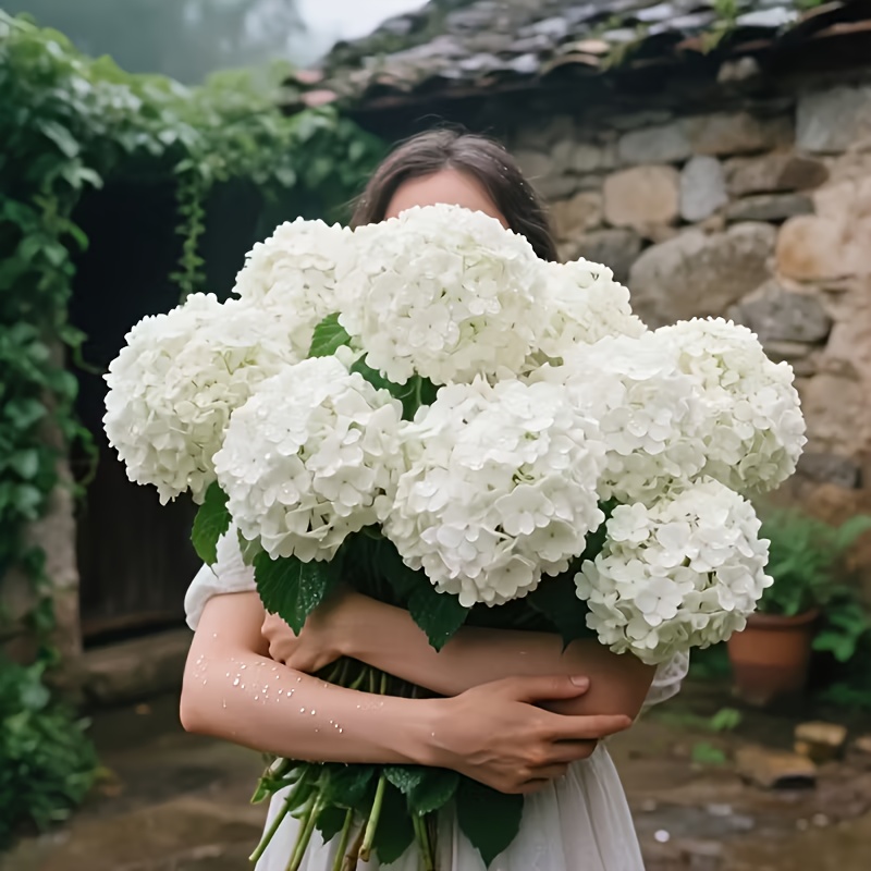 item picture 6pcs artificial white flower set home decor faux flowers uv resistant plastic vine wreath suitable for wedding garden porch and yard decor durable indoor outdoor home decoration with realistic green leaves wedding floral decor