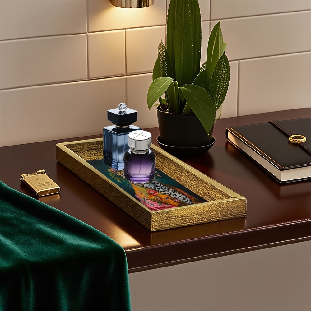 TEMU Vassoio in vetro, 1 pz, con pittura di e fiori sulla sua parte , vassoio portaoggetti per gioielli, profumi, chiavi, ornamenti, per soggiorno,