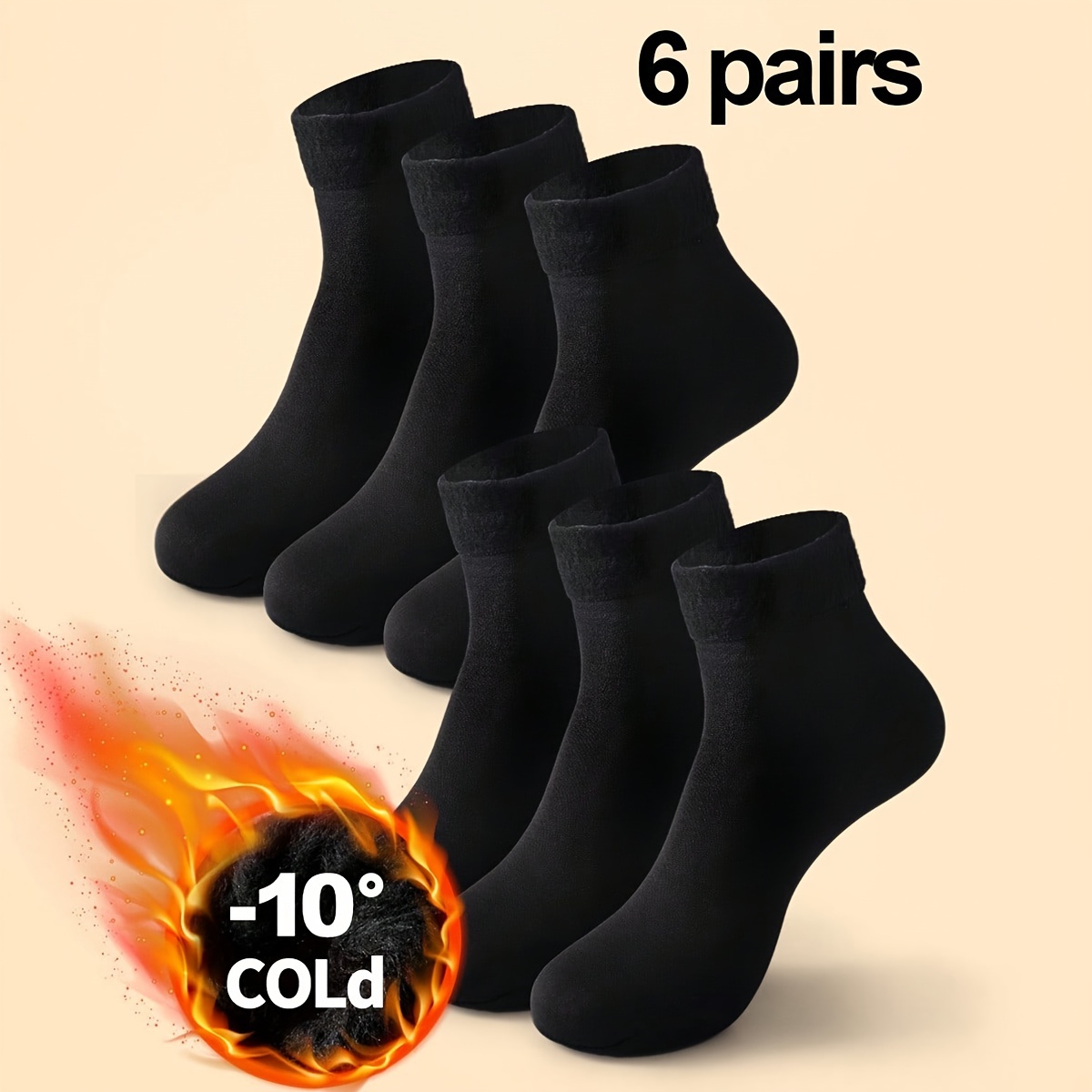 

6 Pairs Of Teenager's Solid Thickened Warm Socks, Thermal Crew Socks For Autumn And Winter