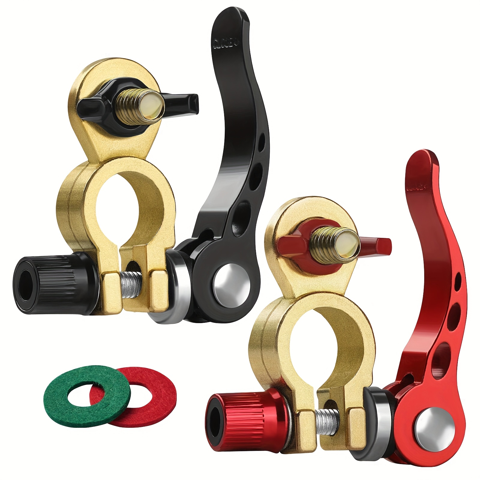 TEMU 1 Pair Brass Battery Terminal Connectors - M8 X 25mm Quick Release Cable Ends With Anti-corrosion Pads For Car, Truck, Boat