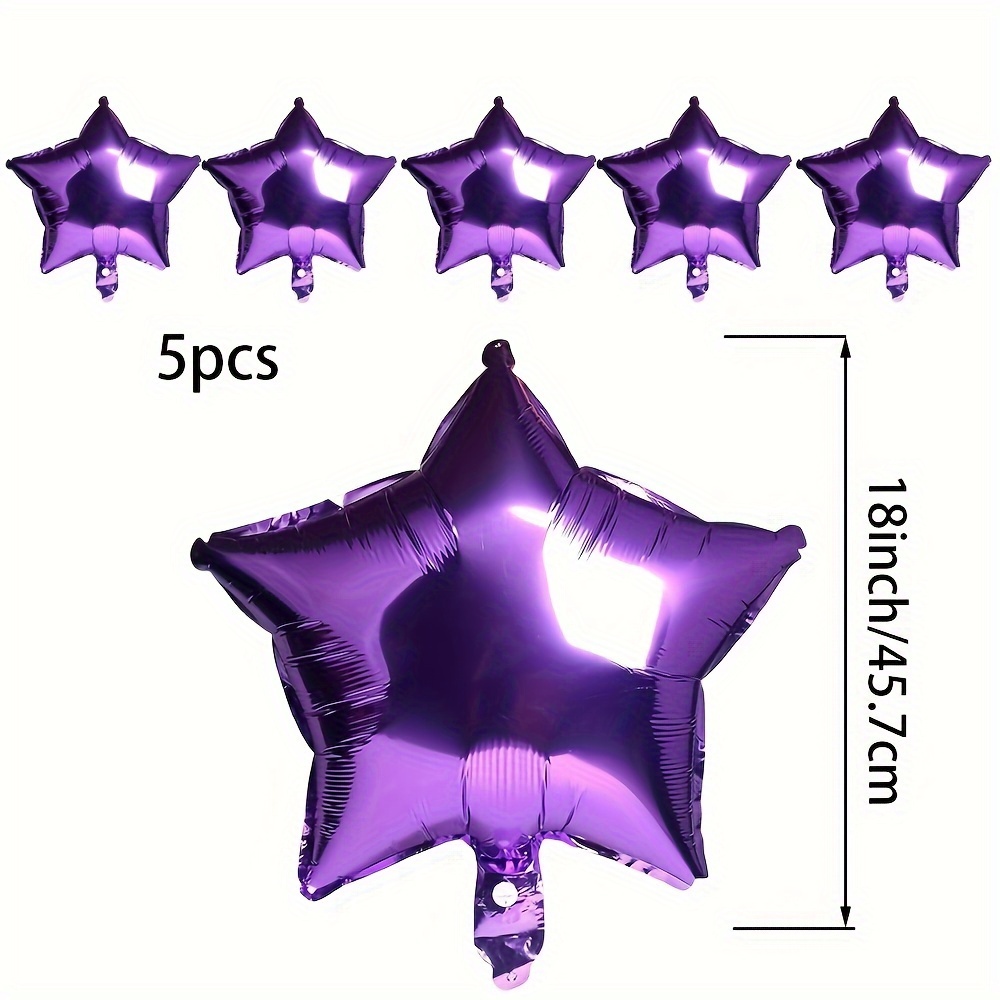 5pcs 18-inch Purple Star Balloons Foil Balloons Mylar Balloons For Gender Reveal, Wedding, Magical Prom Or Engagement Birthday Party Decoration