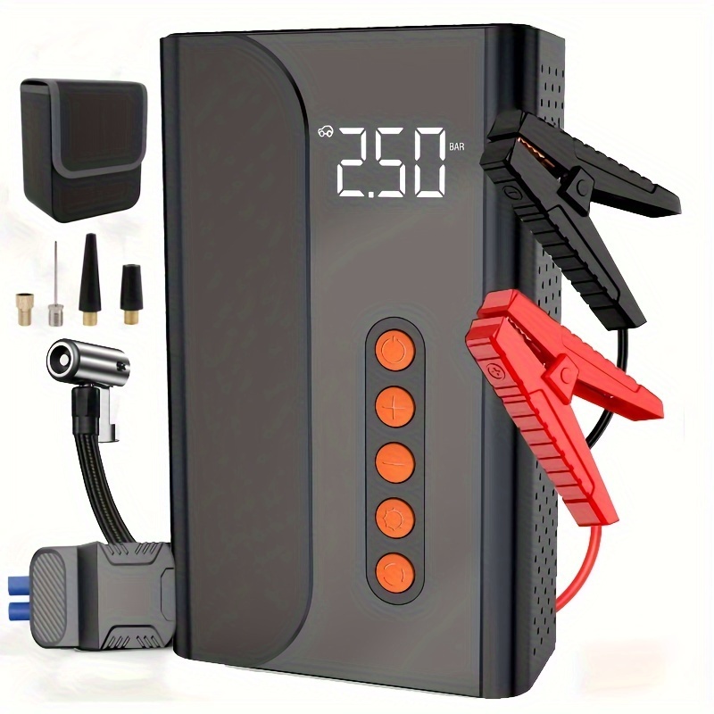 Portable 5-in-1 Car Jump Starter &amp; Tire Inflator With LED Display, Flashlight, And Power Bank Ideal For Road Emergencies