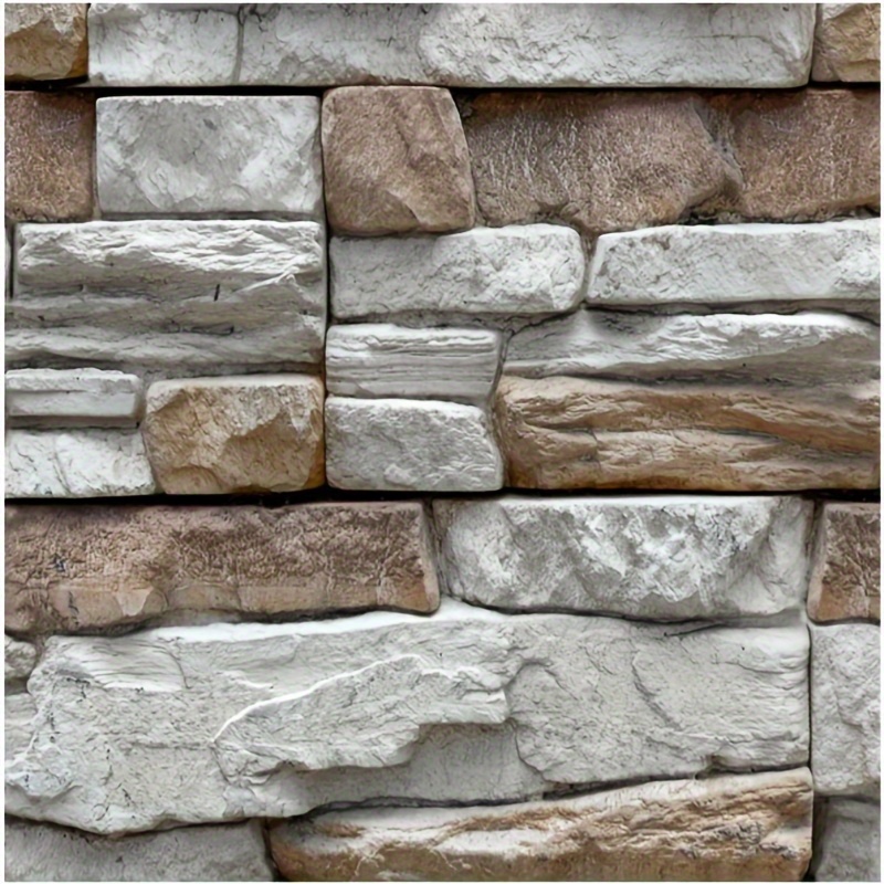 TEMU 20pcs 3d Rustic Stone Effect Wall Panels, Vintage Peel And Stick Wall Stickers, Decorative Wall Covering For Kitchen, Bathroom, Dining Room,