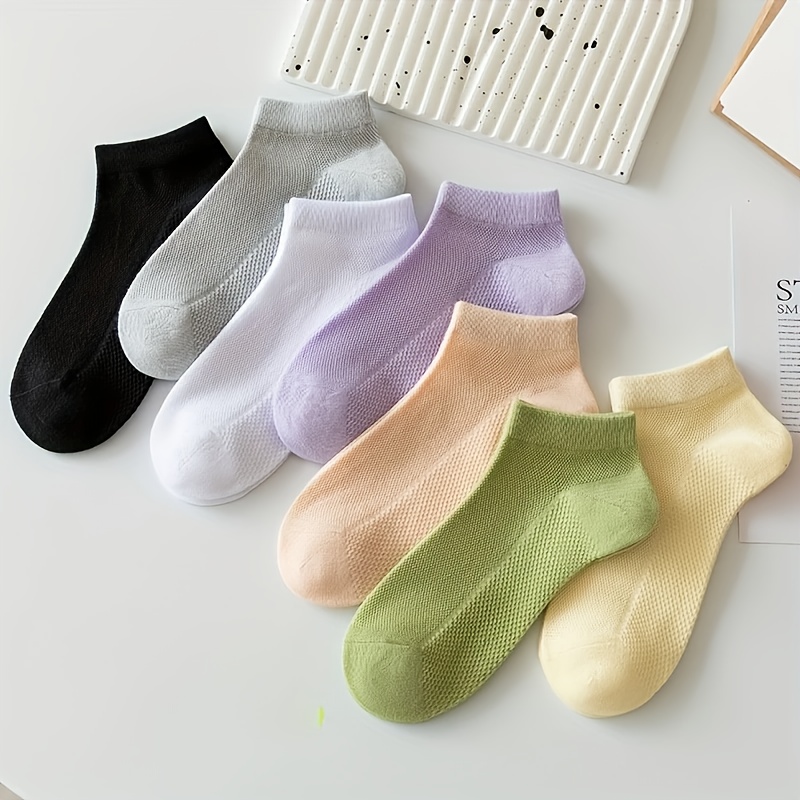 E-shop 7 Paar Damen Atmungsaktive Mesh-Sportsocken - Leichte Geruchsabweisende Sommersocken mit Fußgewölbestütze, Nahtloses Design &
