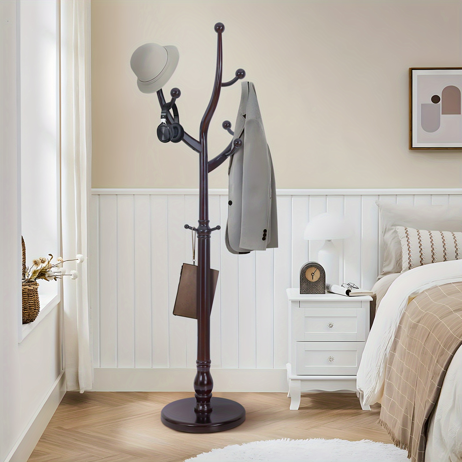 Coat Rack Freestanding Rack with Hooks Branch-look Design, 74&*; Coat  Tree Clothes Hanger Stand with Stable Round Base for En