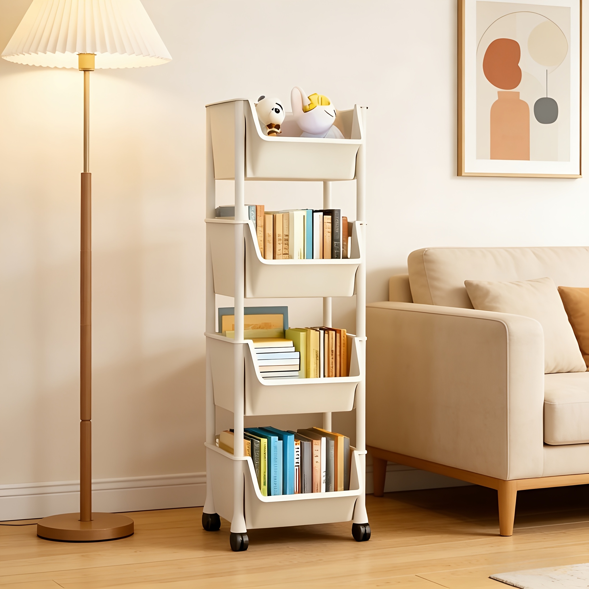Multi-Functional Bookshelf, Floor Standing Storage Rack, Movable Snack & Sundries Cart, Multi-Layer Organizer Shelf for Living Room And Kitchen