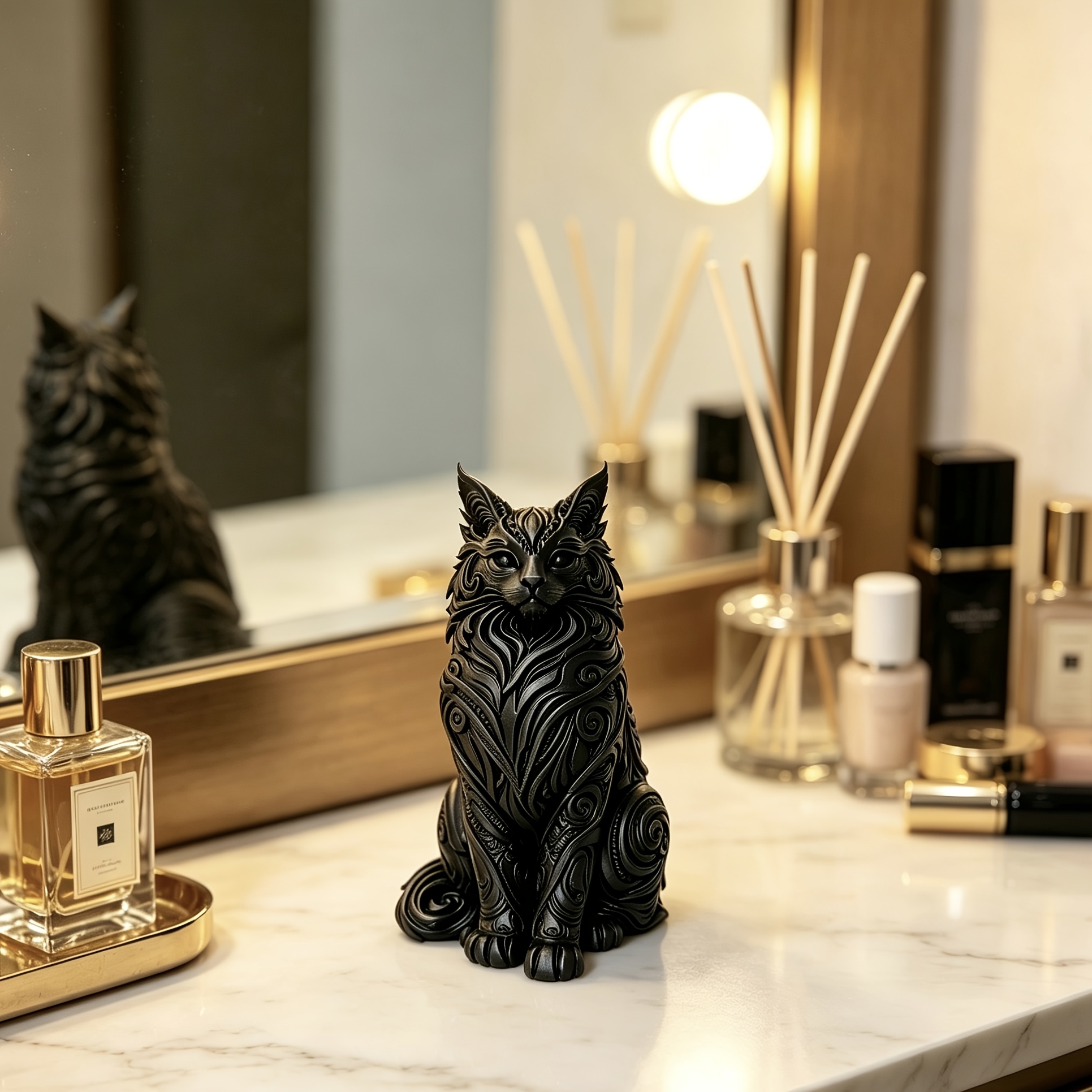 TEMU 【メインクーン】猫の置物、リアルな猫の像、本棚、デスク、ナイトスタンド、ハロウィン、感謝祭、クリスマスの装飾、収集価値のある置物