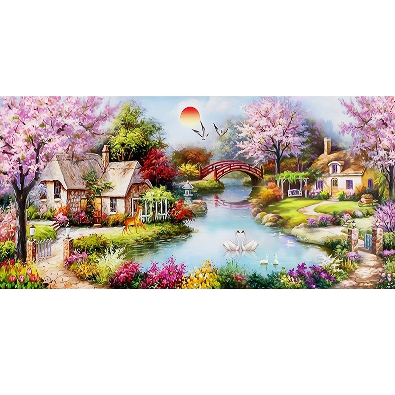 

1pc Diy 5d Diamond Painting Kit, Landscape Theme, Square Acrylic Diamonds, Park Scenery Art Craft, 70x40cm