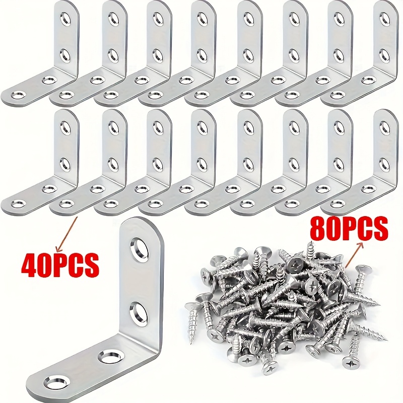 TEMU A Set Of 120 201 Corner Brackets, 90 Degree Right Angle Brackets, Stainless Steel L-shaped Corner Brackets, L-shaped Corner Brackets, With 80