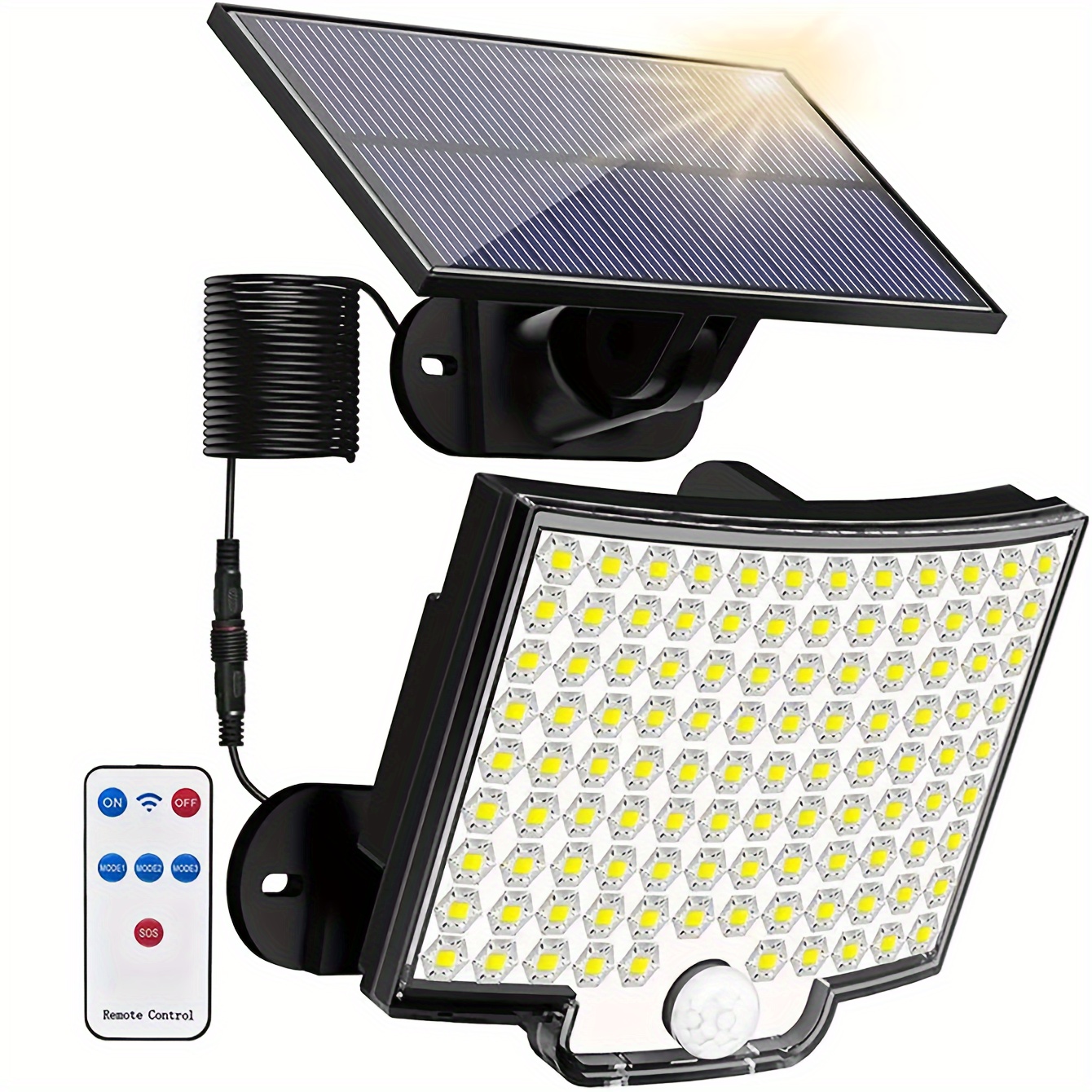 1pc 106 led solar outdoor wall light garden solar lamp with motion sensor 120 angle 16 5ft cable adjustable height remote control for outdoor garage use christmas gifts holiday office bedroom hotel party restaurant decoration details 11