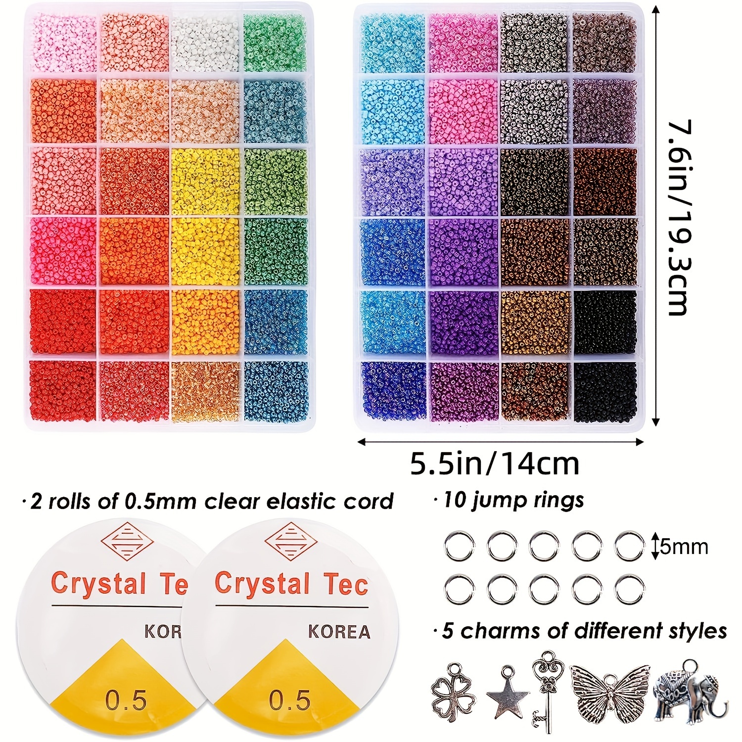 TEMU Jewelry Making Kit - 44000pcs 2mm Glass Seed Beads In 48 Vibrant Colors With Organizing Cases, Jump Rings & Stretchy String For Bracelets And Necklaces