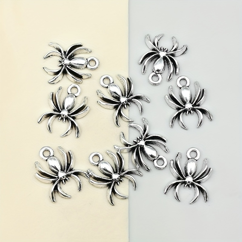 

Pack Of Multiple Zinc Alloy Spider Charms, Antique Silvery, Halloween Themed Diy Craft Pendants For Earrings, Bracelets, Necklaces, Keychains, And Handmade Accessories