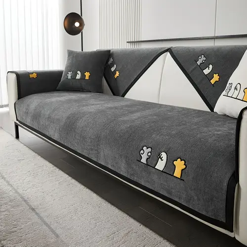 customer favorites cat embroidered sofa cover pet friendly non slip sofa cover for living room bedroom office decoration machine washable furniture cover