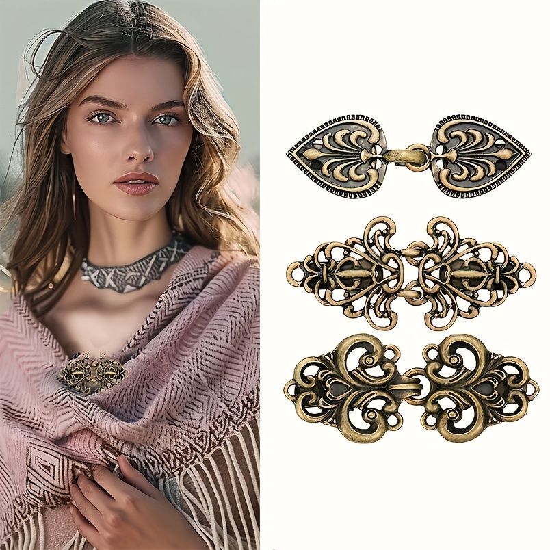 

3pcs Elegant Vintage Metal Brooch Set - Irregular Shaped Scarf Clips, Shawl Pins, And Cardigan Buckles For Women's Fashion Accessory