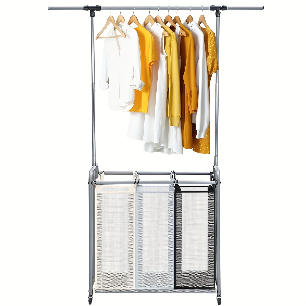 

Laundry Hamper Cart With 3 Colors Removable Bags, Laundry Sorter With Extendable Hanging Bar, Heavy Duty Lockable Wheels, Laundry Organizer Cart For Laundry Room Bed Room Clothes Storage