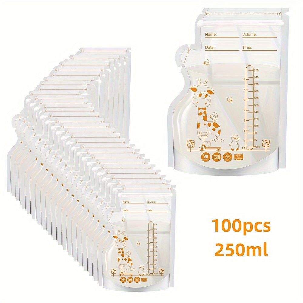 

100pcs Storage Bags With Pour Spout For Breastfeeding, Self-standing Bags