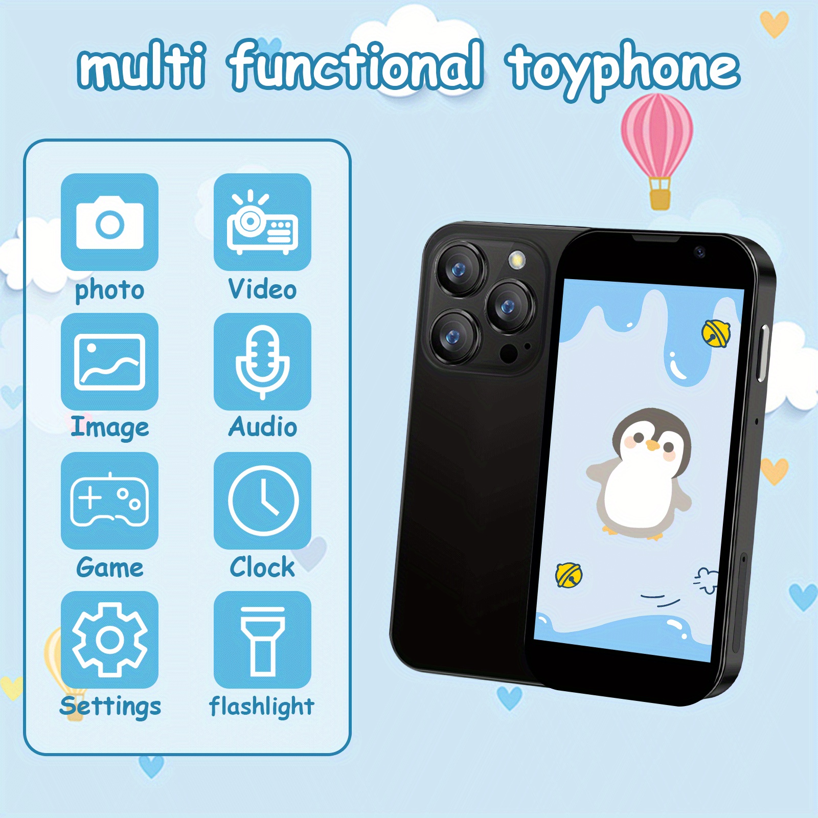 Kids Smart Phone For Girls Gifts - Holiday, Birthday Gift For Any Age Year Old, Kids Cell Phone Toy With 3 Inch Touchscreen, Photo Camera, Learning, Kid Mp3 Player, Games With 2+16GB, GPS, Face ID, Game Phone, Boys Travel Mini Smart Toy Phone