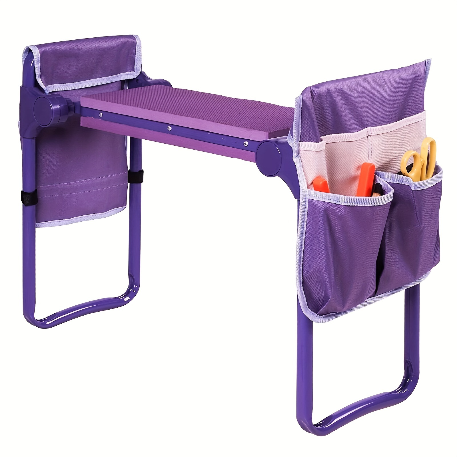 

New Generation Garden Kneeler And Seat With Soft Eva Pad Button-press Design, Foldable And Lightweight, Garden Stool With 2 Tool Bags, Purple