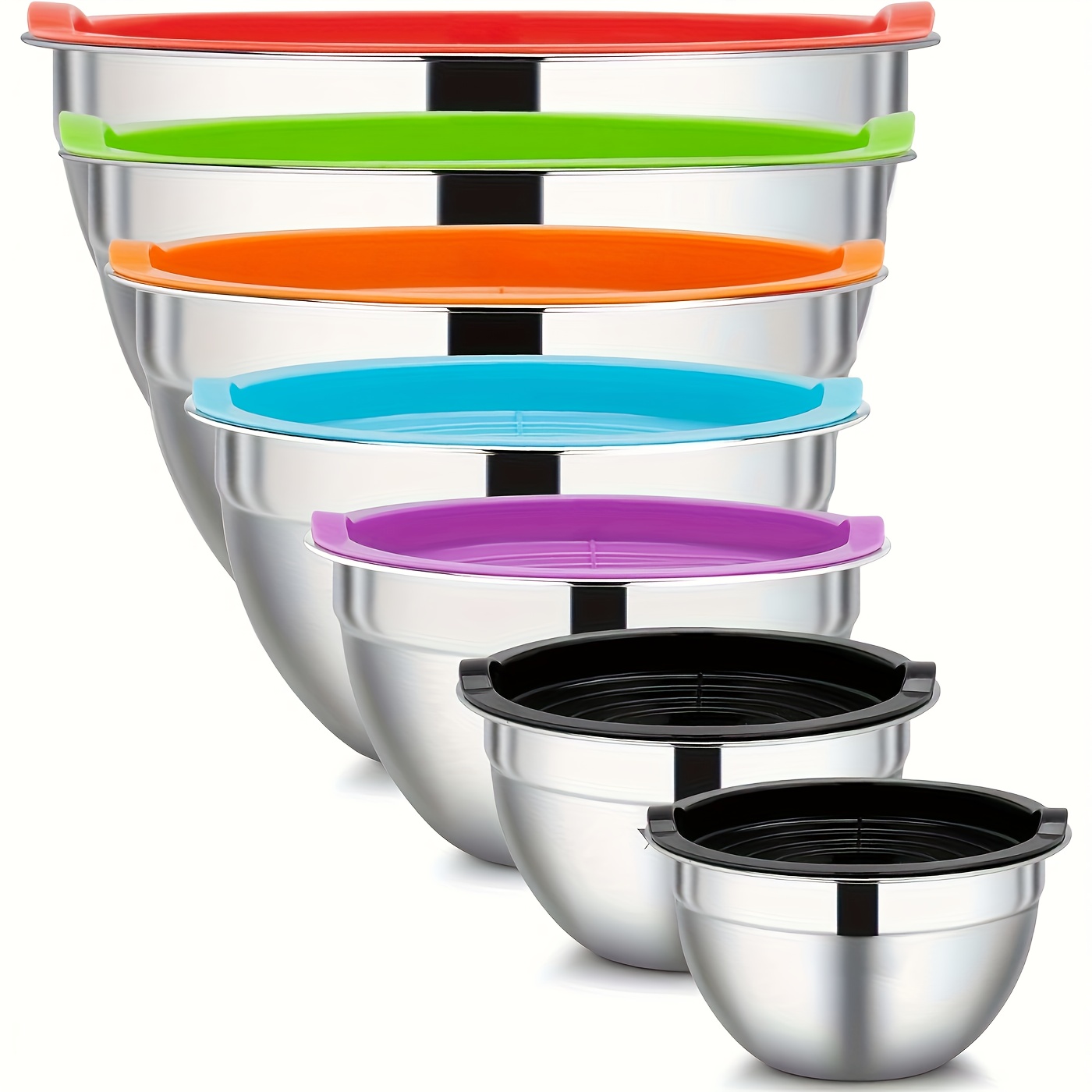 Stainless Steel 7pcs Mixing Bowls Set - Nesting Metal Bowls With Lids For Kitchen, Ideal For Baking, Prepping, Cooking And Serving Food, Space Saving Storage