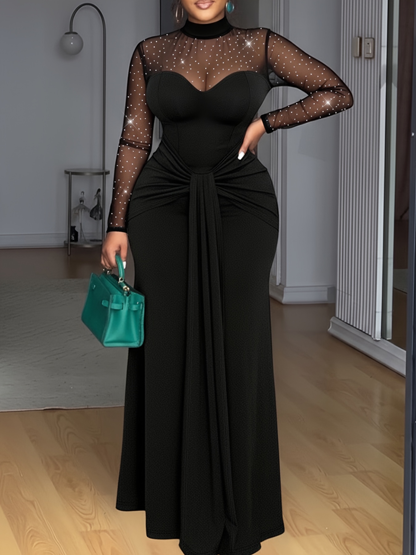 elegant knee length black dress sold on Temu United States