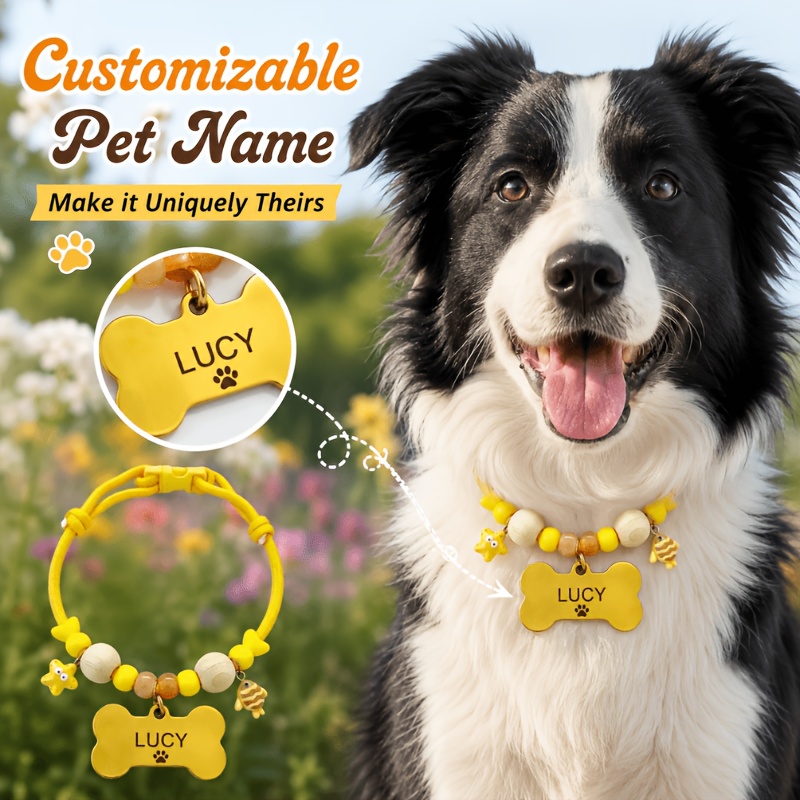 Custom Dopamine Pet Collar with Handmade Braided Stainless Steel Tag