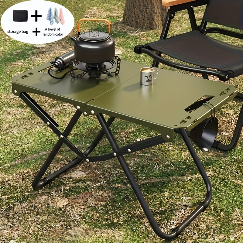 TEMU Portable Folding Camping Table With Storage Bag And A Random Color Towel, Lightweight Iron Picnic Table, Portable Design Suitable For Outdoor