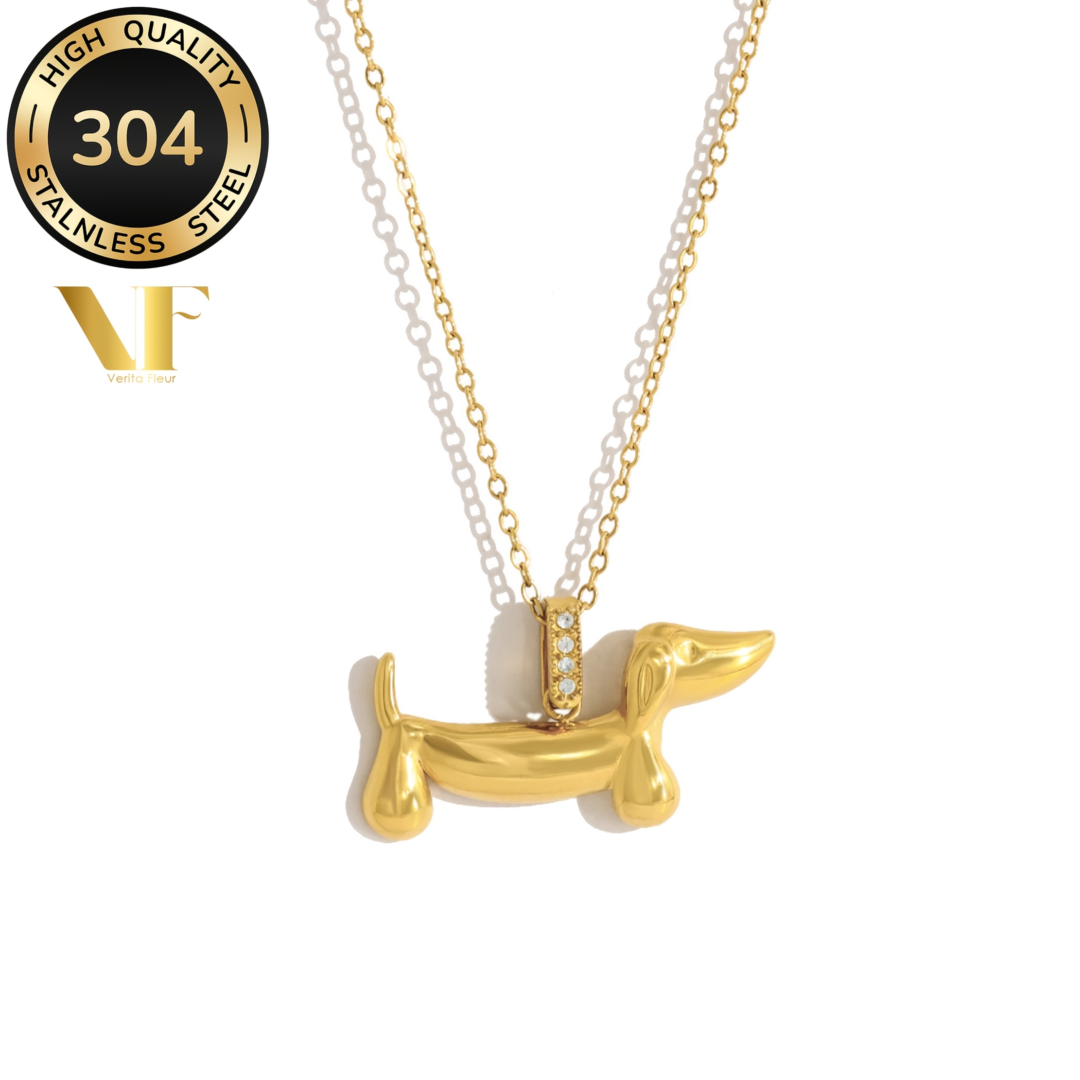 Women's Minimalist Dachshund Pendant Necklace, Hypoallergenic