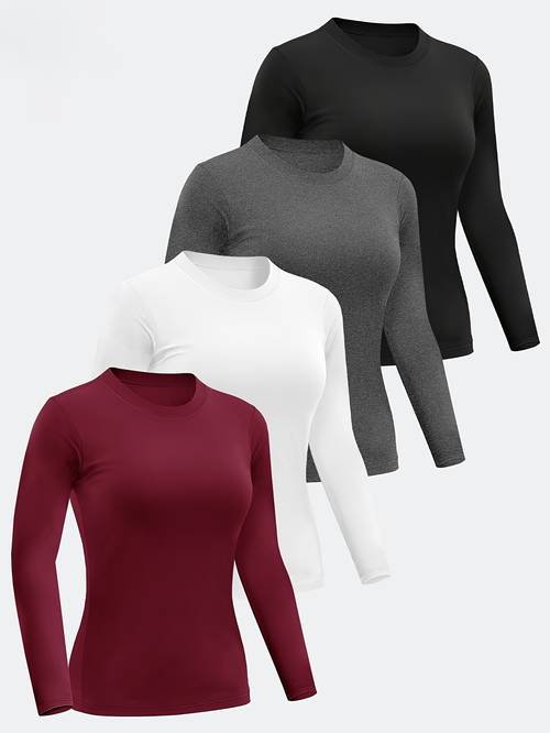 4pcs womens long sleeve shirt casual soft round neck shirt autumn fashion innerwear christmas halloween gifts