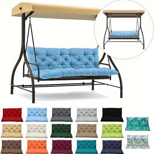 3 seater outdoor porch swing cushion with backrest ties 5 thick waterproof polyester replacement pad weather fade resistant light beige friendly tufted design for patio garden only patio cushions for outdoor furniture patio decor floral pattern durable padding patio owners garden decor cozy seating padding