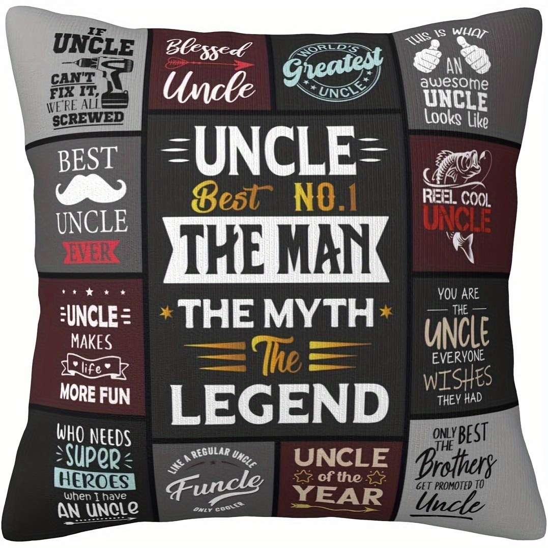 

Uncle Themed Throw Pillow Cover 18x18 Inch - Traditional Short Plush Decorative Pillowcase With Zipper Closure, Hand Wash, Woven Polyester, Expressive Sentiments Gift For Various Room Types - 1 Piece