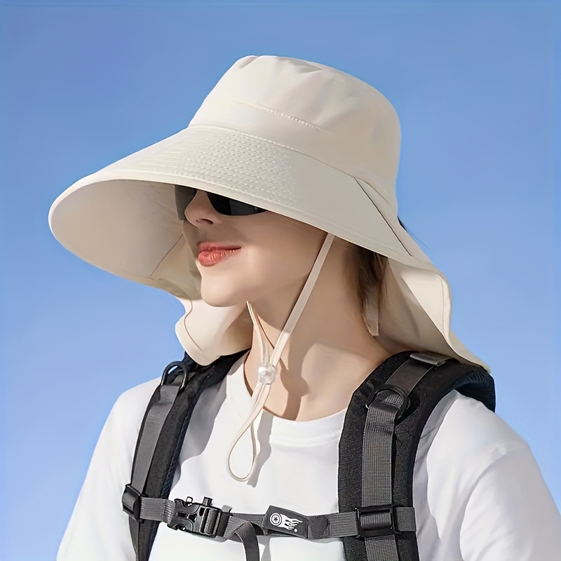 Solid Color Outdoor Bucket Hat Neck Flap Uv Protection Wide - Temu