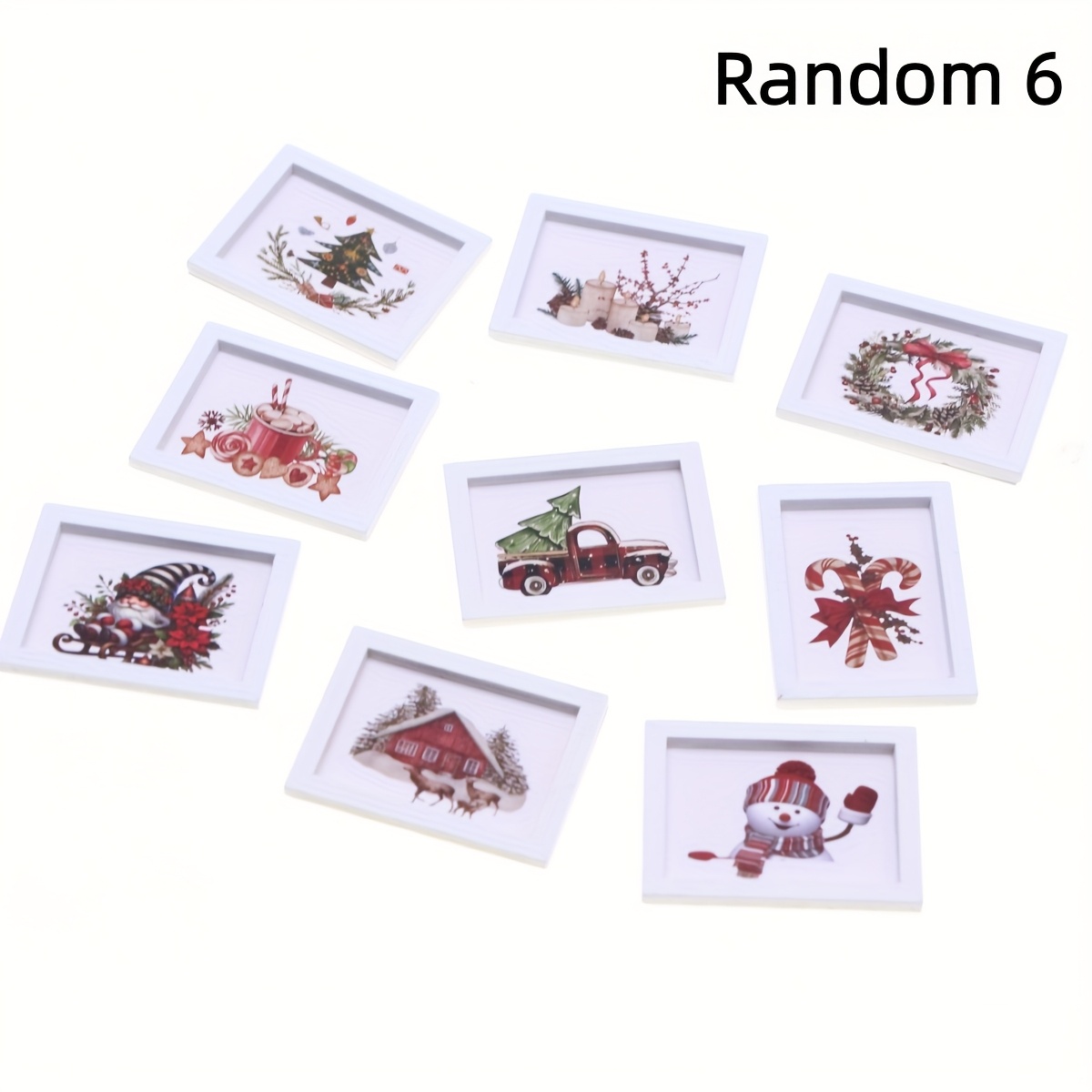 Image of Dollhouse Decoration, Random 6pcs Mini Christmas Scene Wall Decor Murals, Miniature Living Room Furniture Additions, Collectible Gift For Hobbyists And Enthusiasts