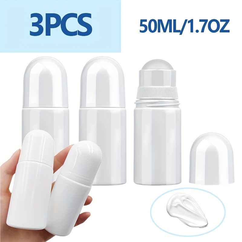 TEMU 3pcs 1.7oz /50ml Bottles Empty Refillable Roller White Plastic Anti-perspirant Roller Ball Perfume Bottles For Diy Deodorants, Essential Oils,