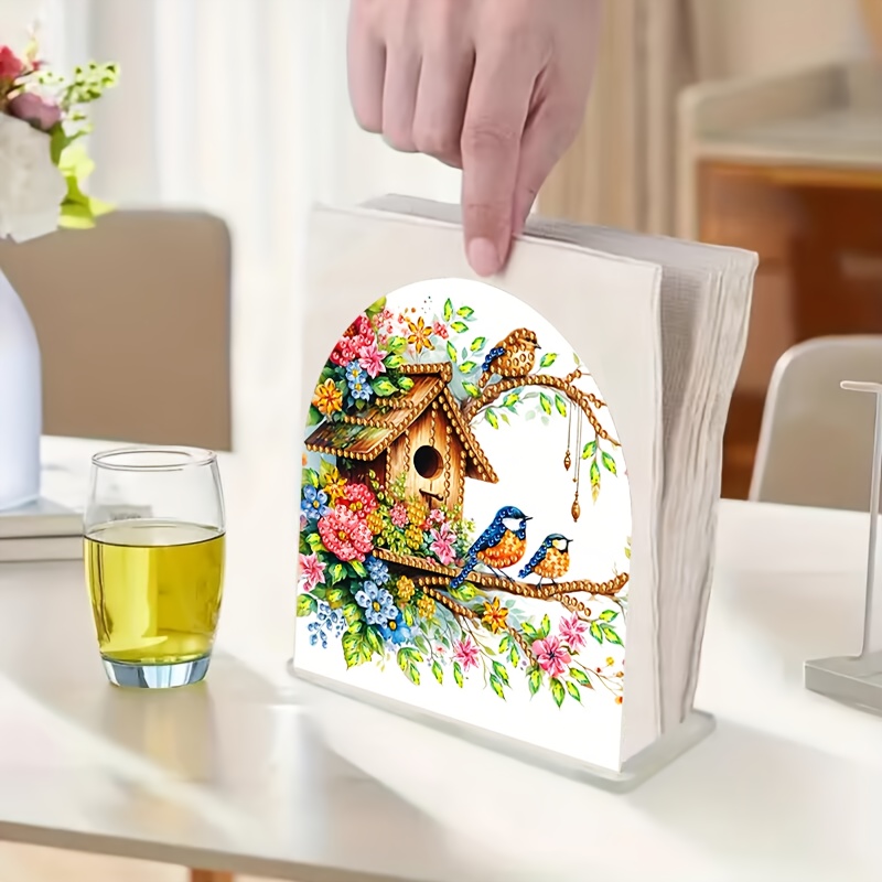 a diamond painting tissue box decoration floral bird pattern tissue holder stylish desktop accessory suitable for kitchen restaurant and bar sturdy tissue box home party and restaurant decoration Product details 1