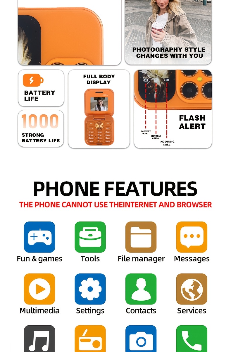 Mini Flip 2G Network Phone, New Xingyu Orange Color, Dual-SIM Dual-standby, Clear Calls, Back-side Flash Screen Reminder Function, 1000mAh Large Capacity, 72-hour Standby Time, Supports Multiple Languages/Bluetooth/music Playback/FM Radio Functions
