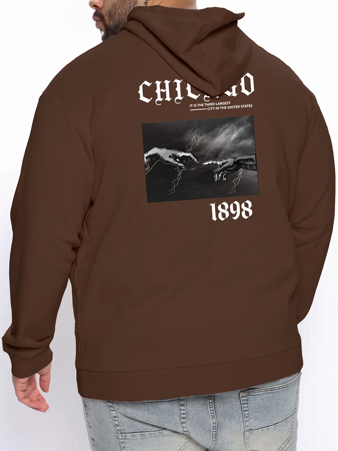 Plus Size Chicago 1898 Back Print Men s Hoodie Street Style Long Sleeve Loose Casual Hooded Sweatshirt Sports Top Outdoor