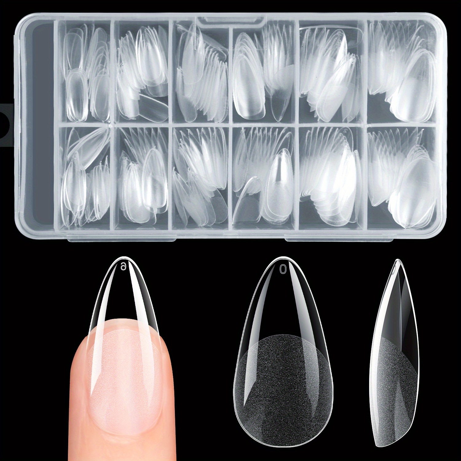 E-shop 240 Stück Mandelform Halbmatt Vollabdeckung Falsche Nägel Weiche Gel-Nagelverlängerungen 12 Größen Press-On Nägel Heim-Salon DIY