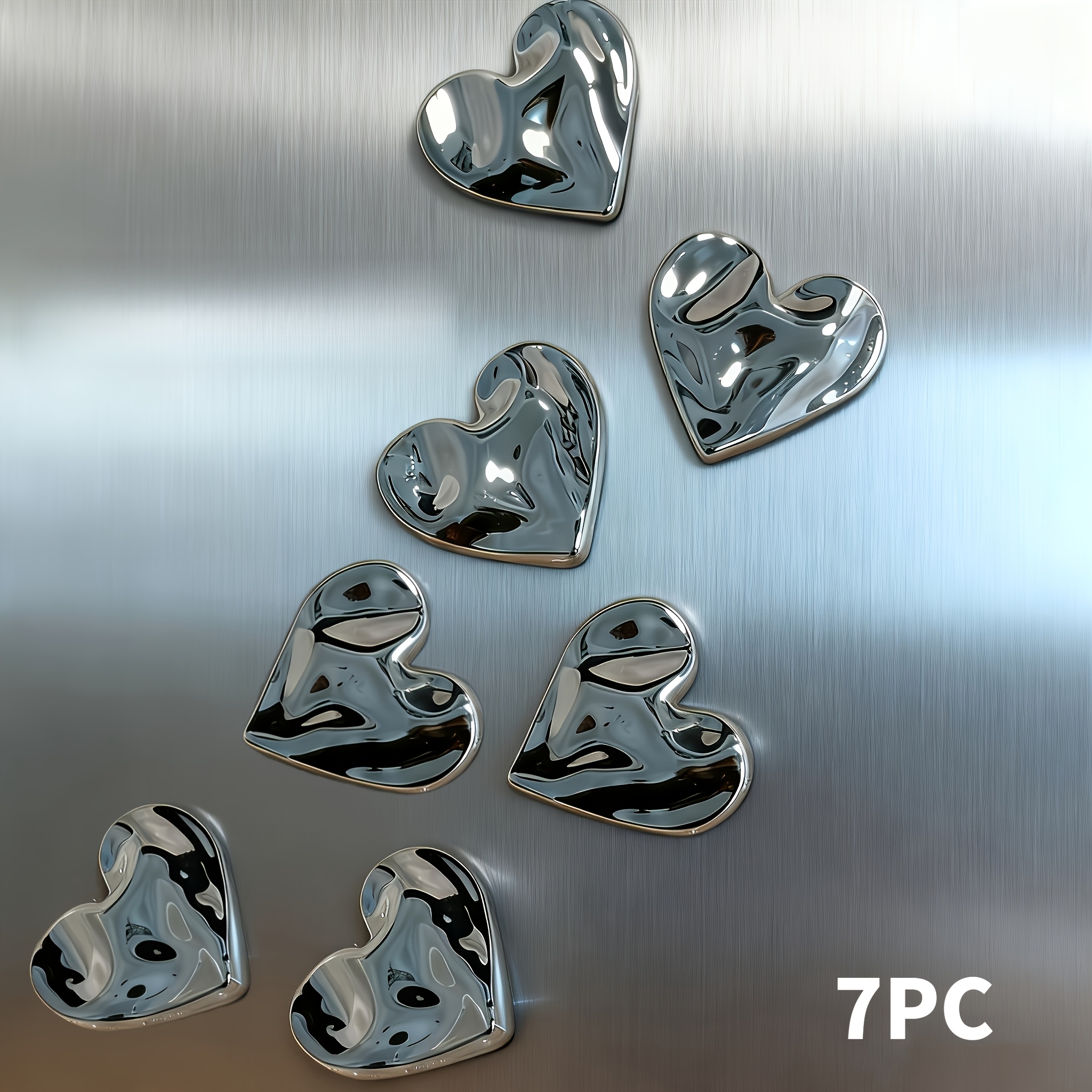 TEMU 7 stuks Zilverkleurige Glanzende Hart Koelkastmagneten, Sprankelende Decoratieve Koelkastmagneten, voor Whiteboard Magneten, Kantoordecoratie,