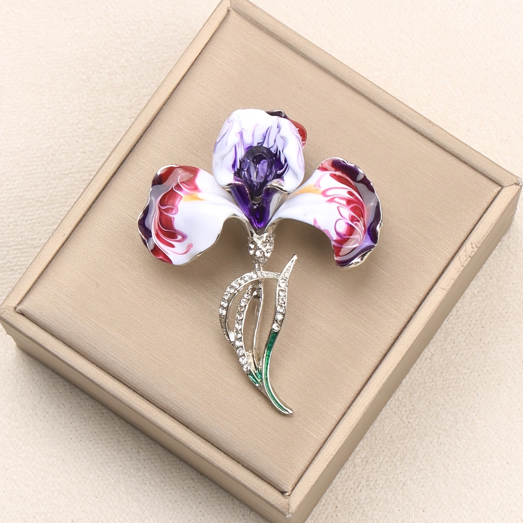 TEMU Esshpule Vintage Iris Flower Brooch - Bohemian Gradient Petal Pin, Shiny Corsage Suitable For Banquets, Weddings & Daily Wear - Elegant Irises,