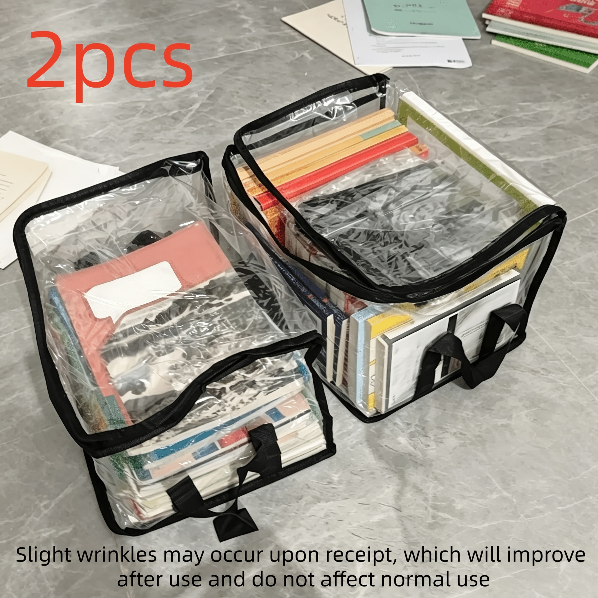 TEMU 2pcs Heavy-duty Clear Book Storage Boxes, Large Capacity Space-saving Book Organizers For Classroom & Home, Desktop Old Book Storage Containers