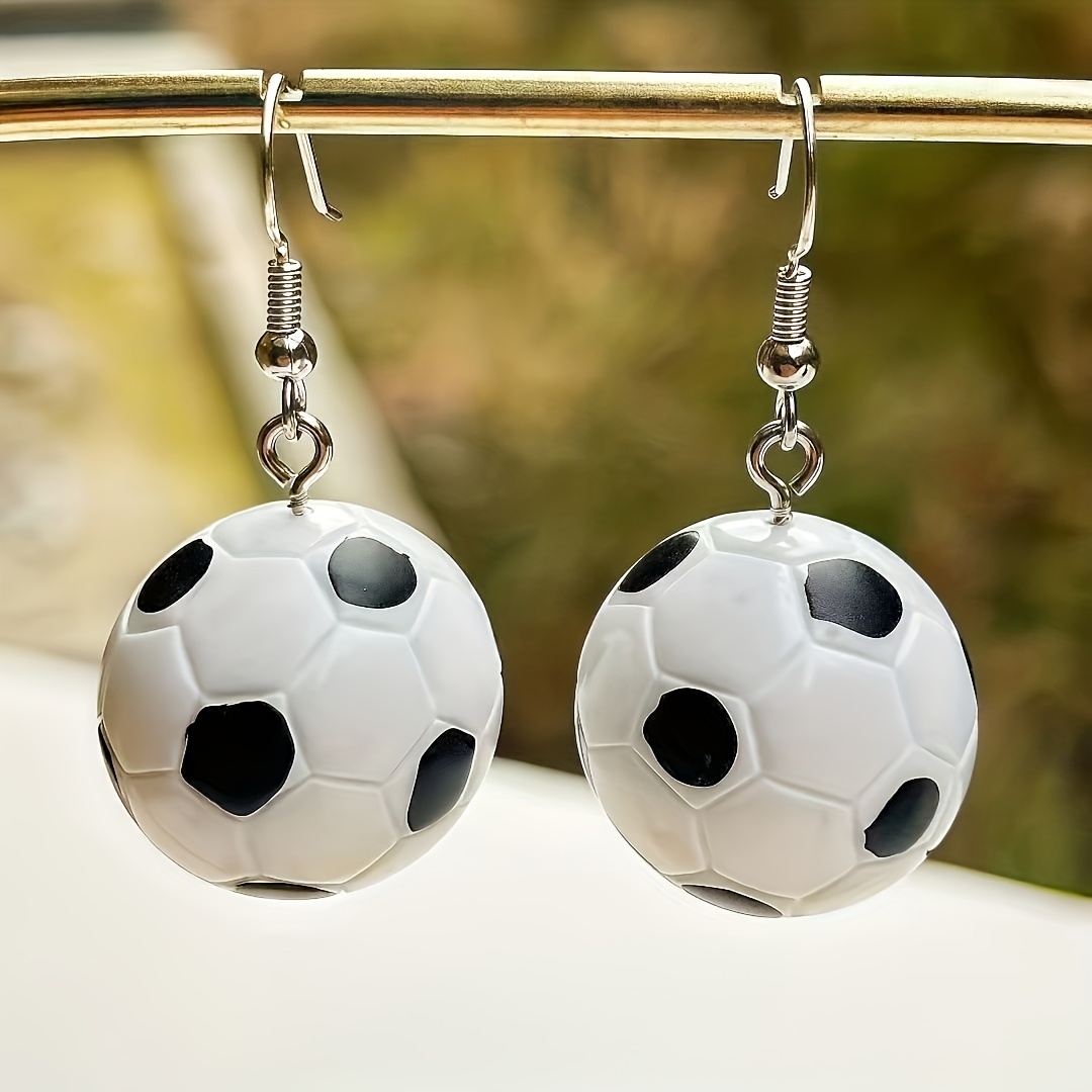 TEMU A Pair Of Football Shaped Earrings. Style, Full Of Sports Atmosphere, Suitable For People Who Like Football Or Sports Style To Wear, Can Add