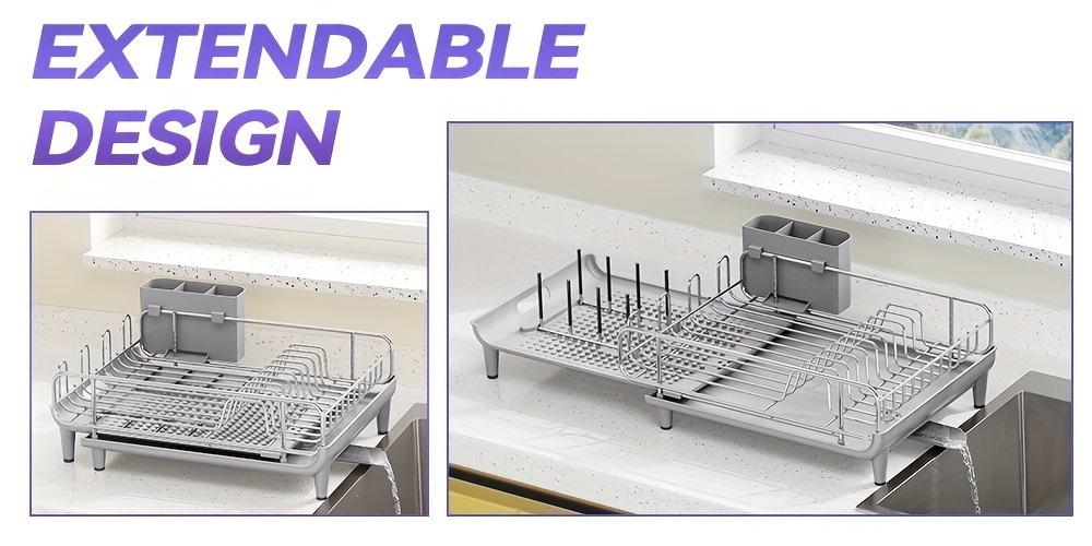   expandable dish drying rack foldable stainless steel drainer with cutlery holder large size for kitchen counter Product details 2
