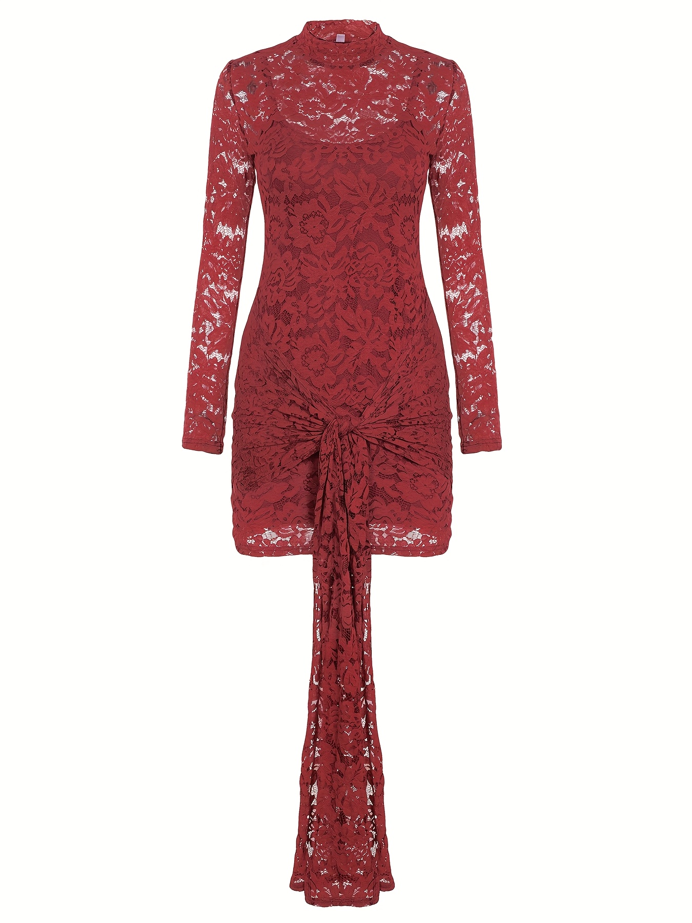 lace contrast short dress long sleeve bodycon party - Temu Qatar