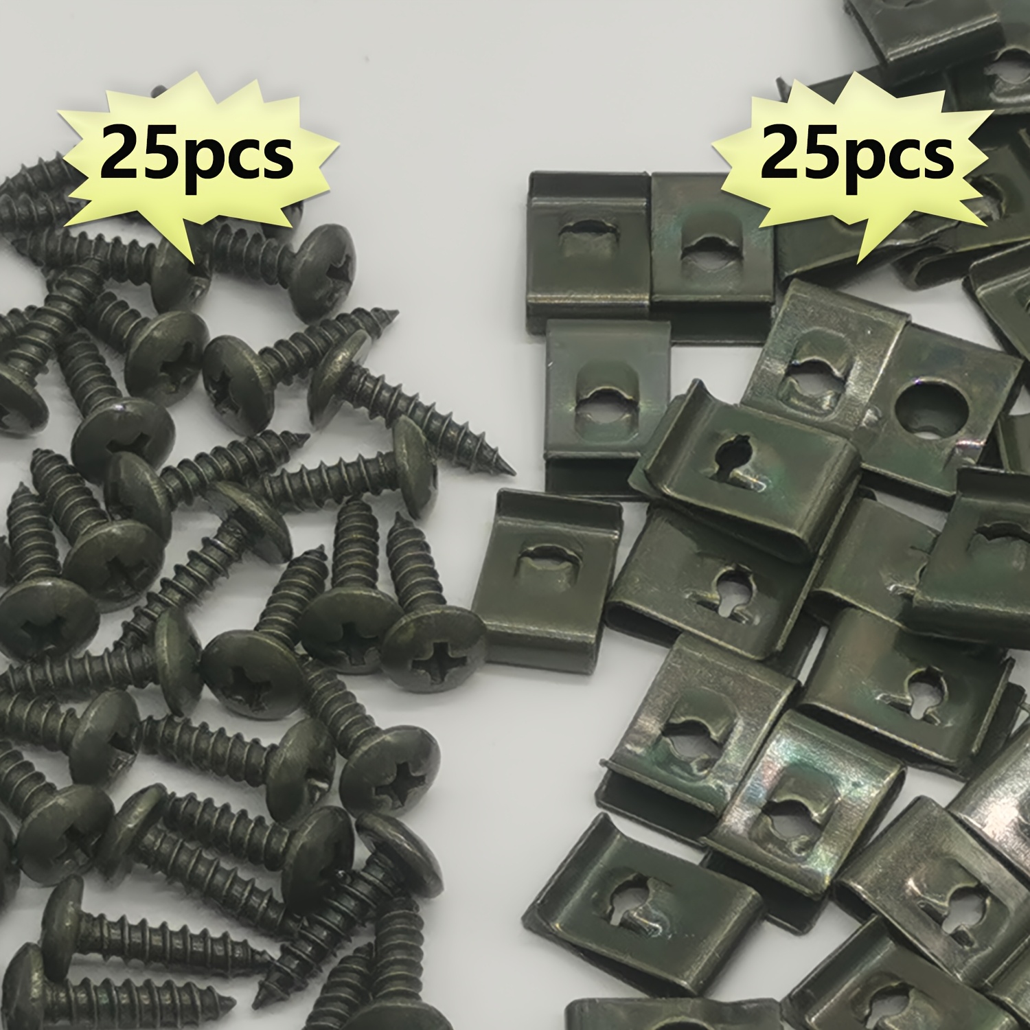E-shop Stück Auto Schraube U-förmige Clips Metall Innenraum Schmutzfänger Stoßstangen Schutz Clips Motorrad Moped E-Bike Selbstschneidende Schraube und