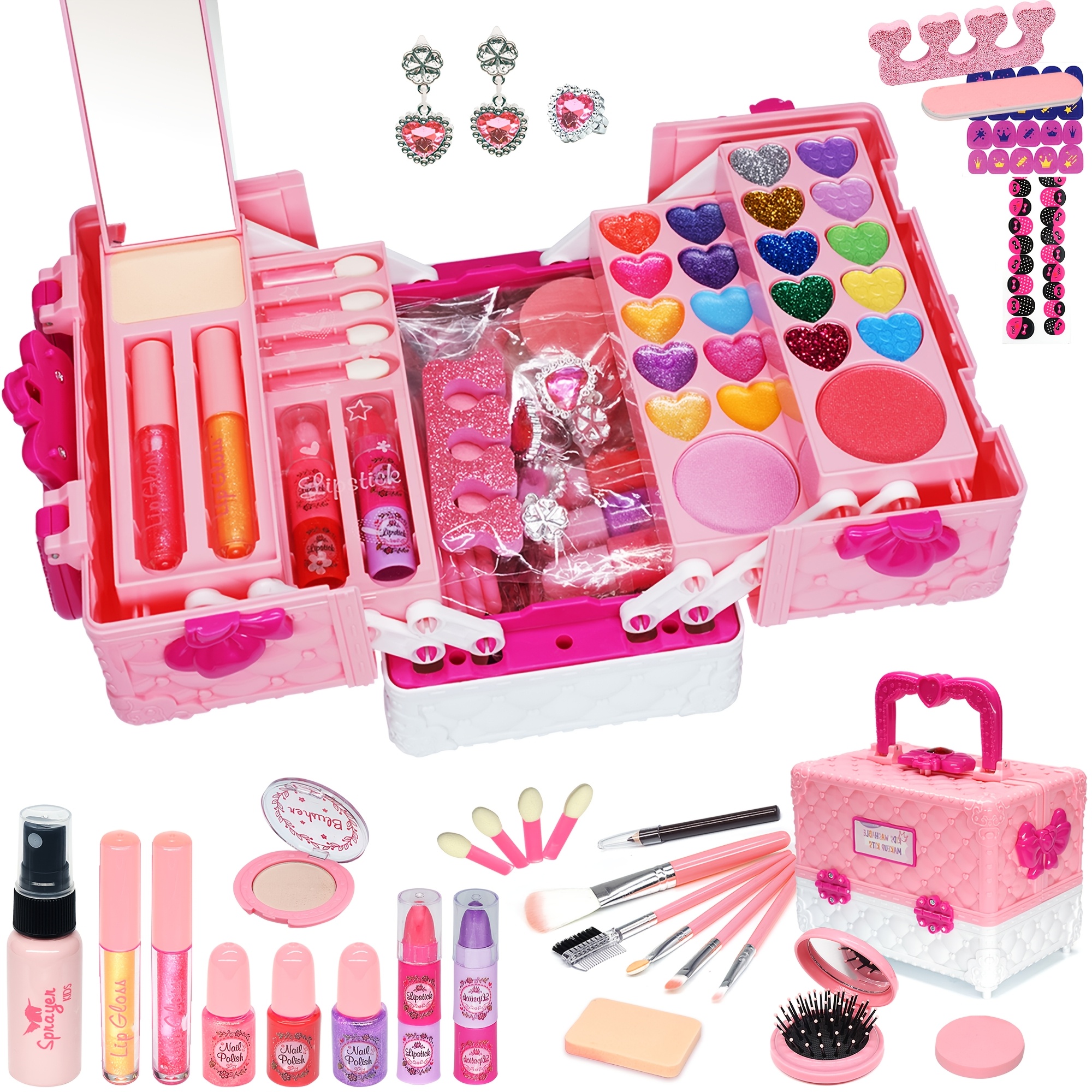 TEMU Sets de maquillage pour enfants filles de 3 à 10 ans - Kit de maquillage de jeu lavable et non , jouets cosmétiques de simulation pour petites