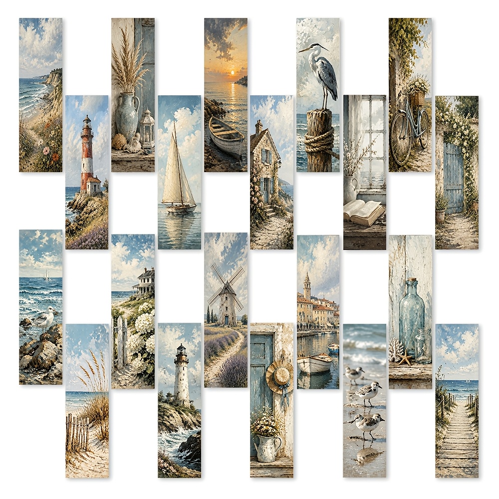 TEMU 20 unidades, Marcadores temáticos de pintura al óleo con escenario de playa, Diseño para amantes de los libros, Adecuados para clubes de lectura