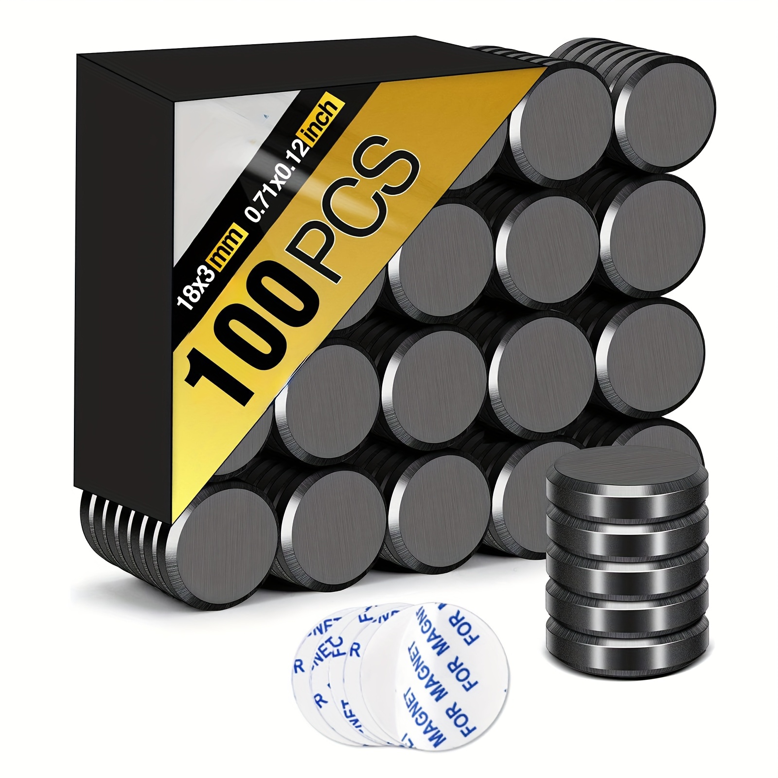 Sidiper 50/100pcs 18x3mm Ceramic Magnets With Adhesive Backing, Round Magnets Disc For Refrigerator, 0.71inch X 50pcs
