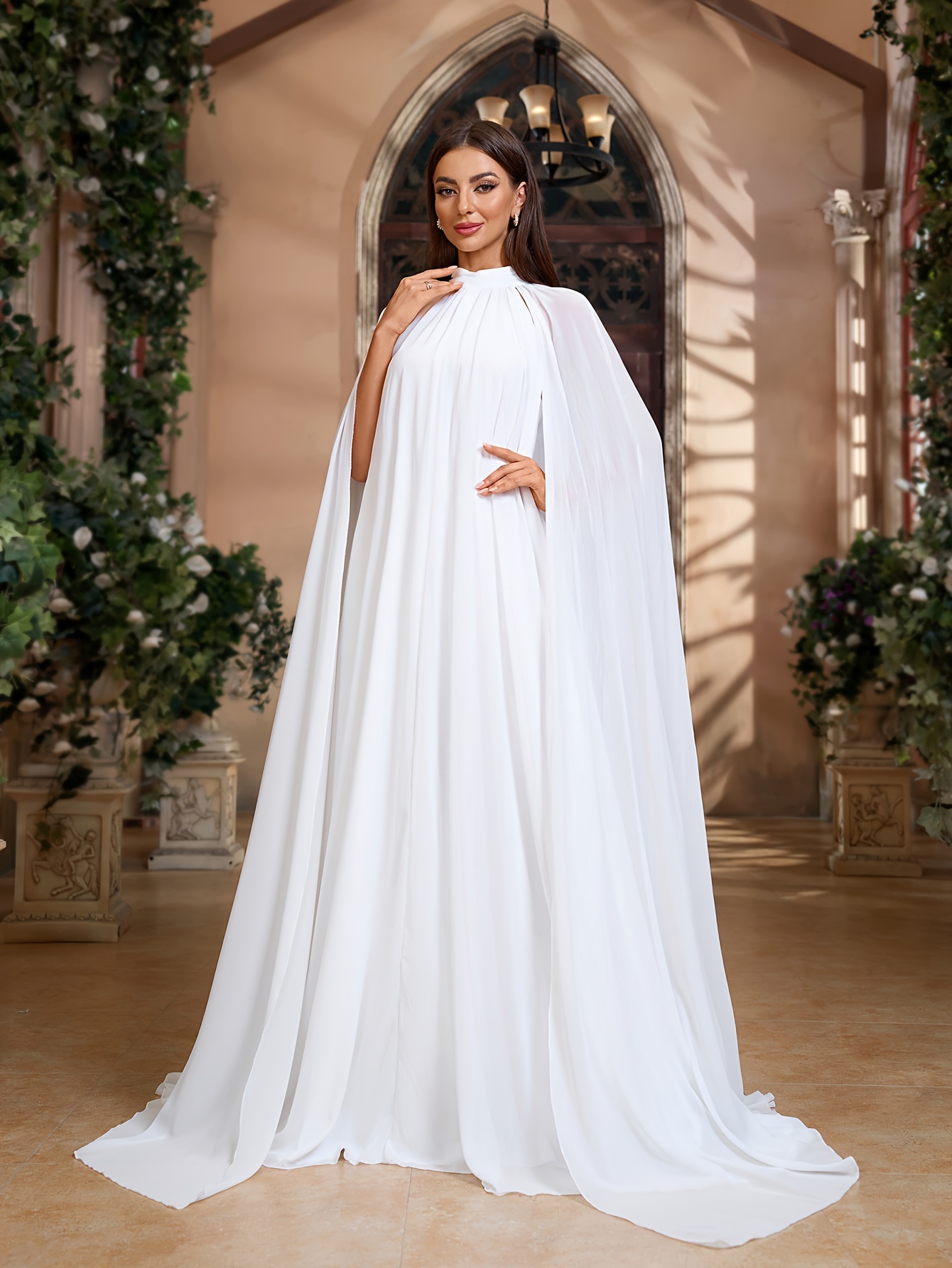 Stylish Elegant Round Neck Cape Dress, Family Gathering Birthday Party  Dress, Chic Long Evening Gown for Women, New 2025 Design, Hostess  Performance D